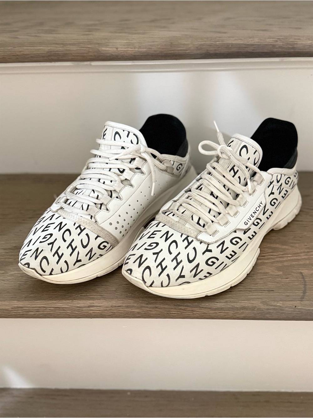 Givenchy White Sneakers with Black Repeat Logo Print